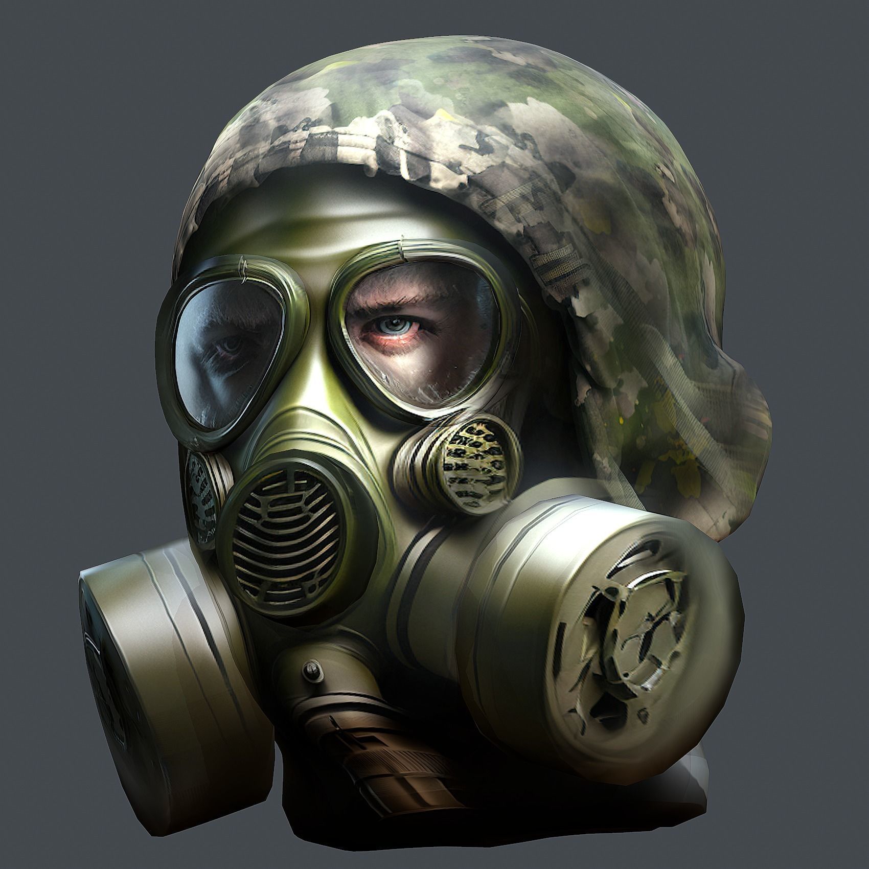 Gas mask helmet 3d model military combat  Low-poly 3D model_3