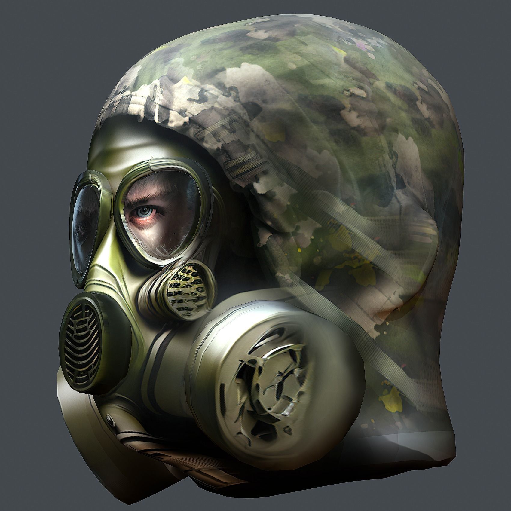 Gas mask helmet 3d model military combat  Low-poly 3D model_7