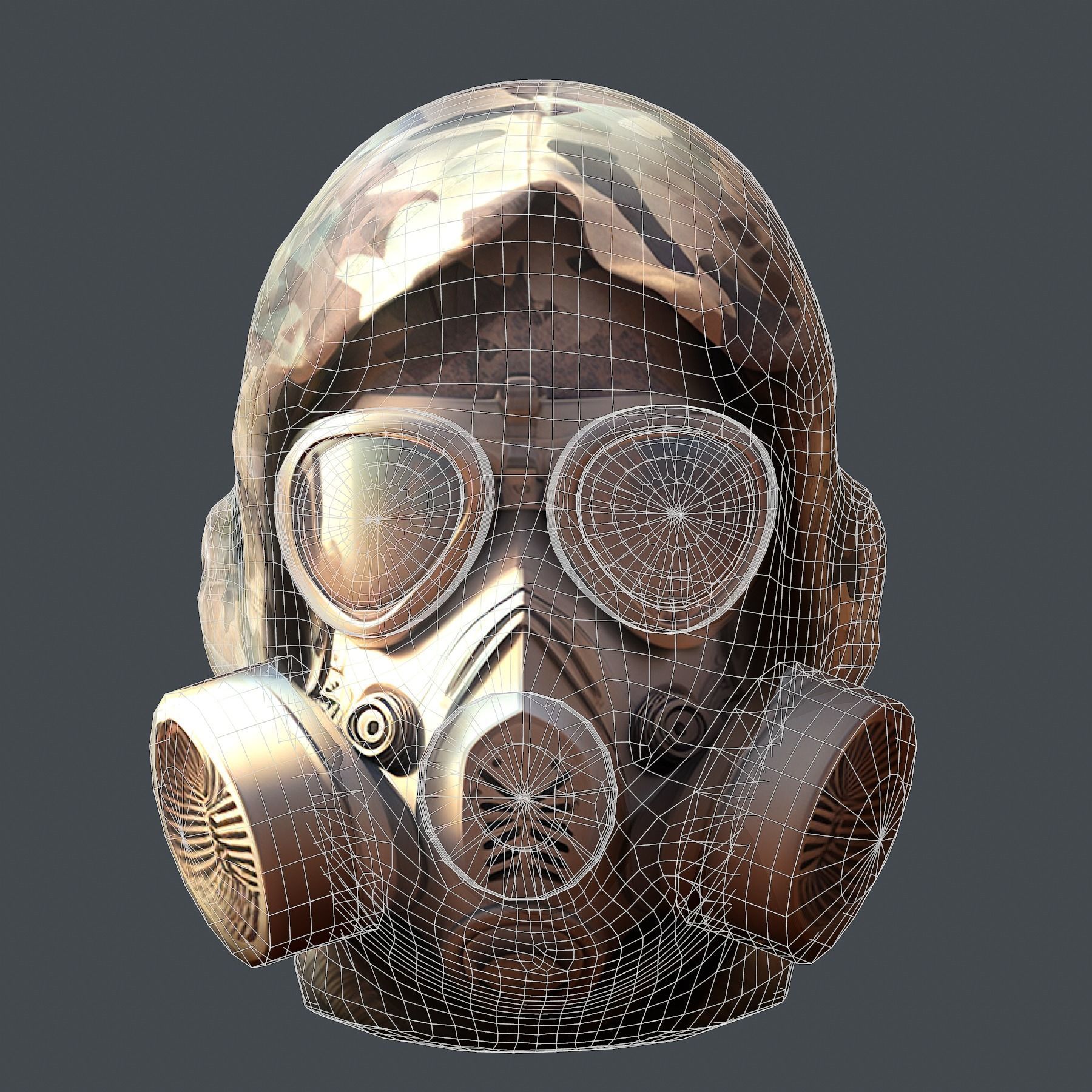 Gas mask helmet 3d model military combat Low-poly 3D model_8