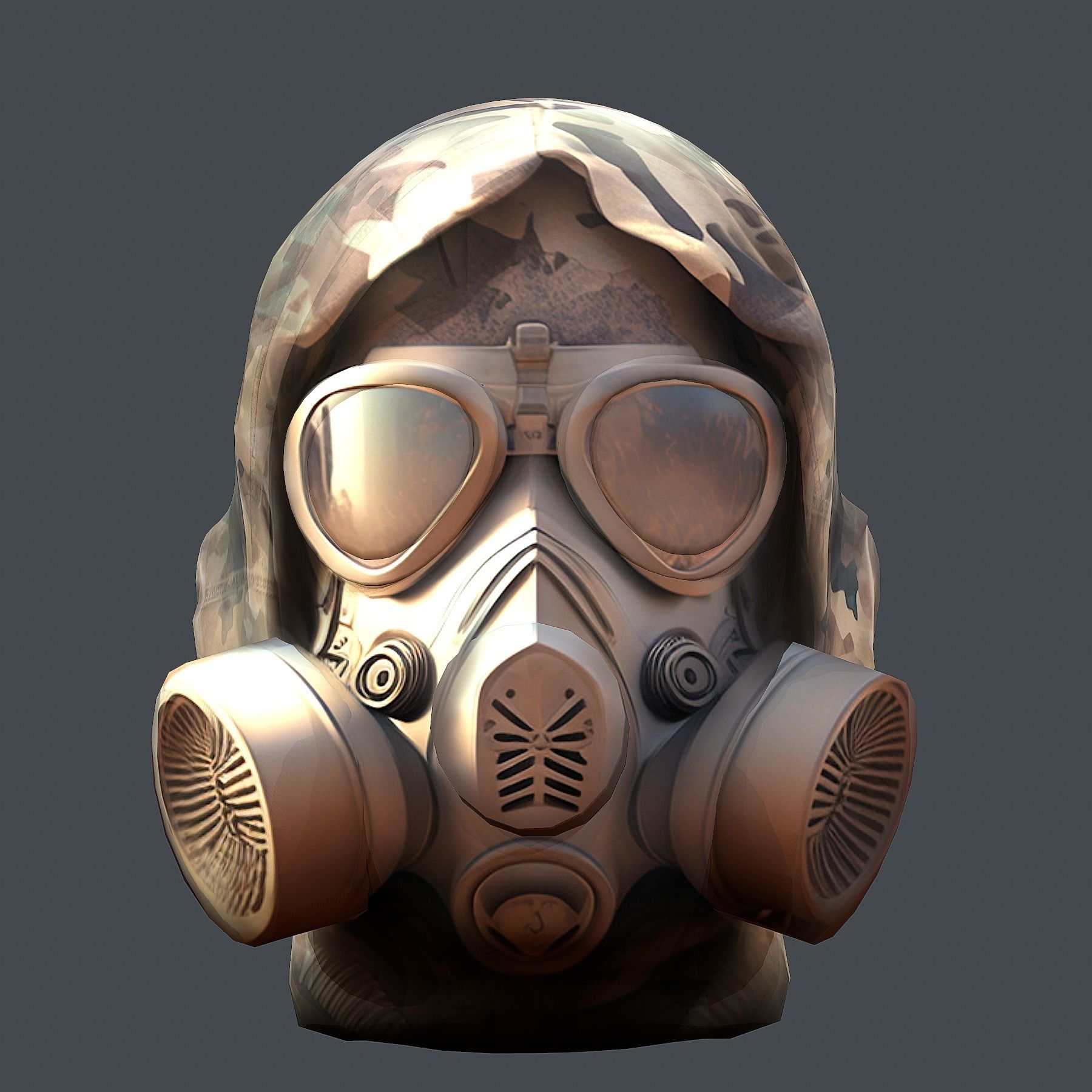 Gas mask helmet 3d model military combat Low-poly 3D model_1