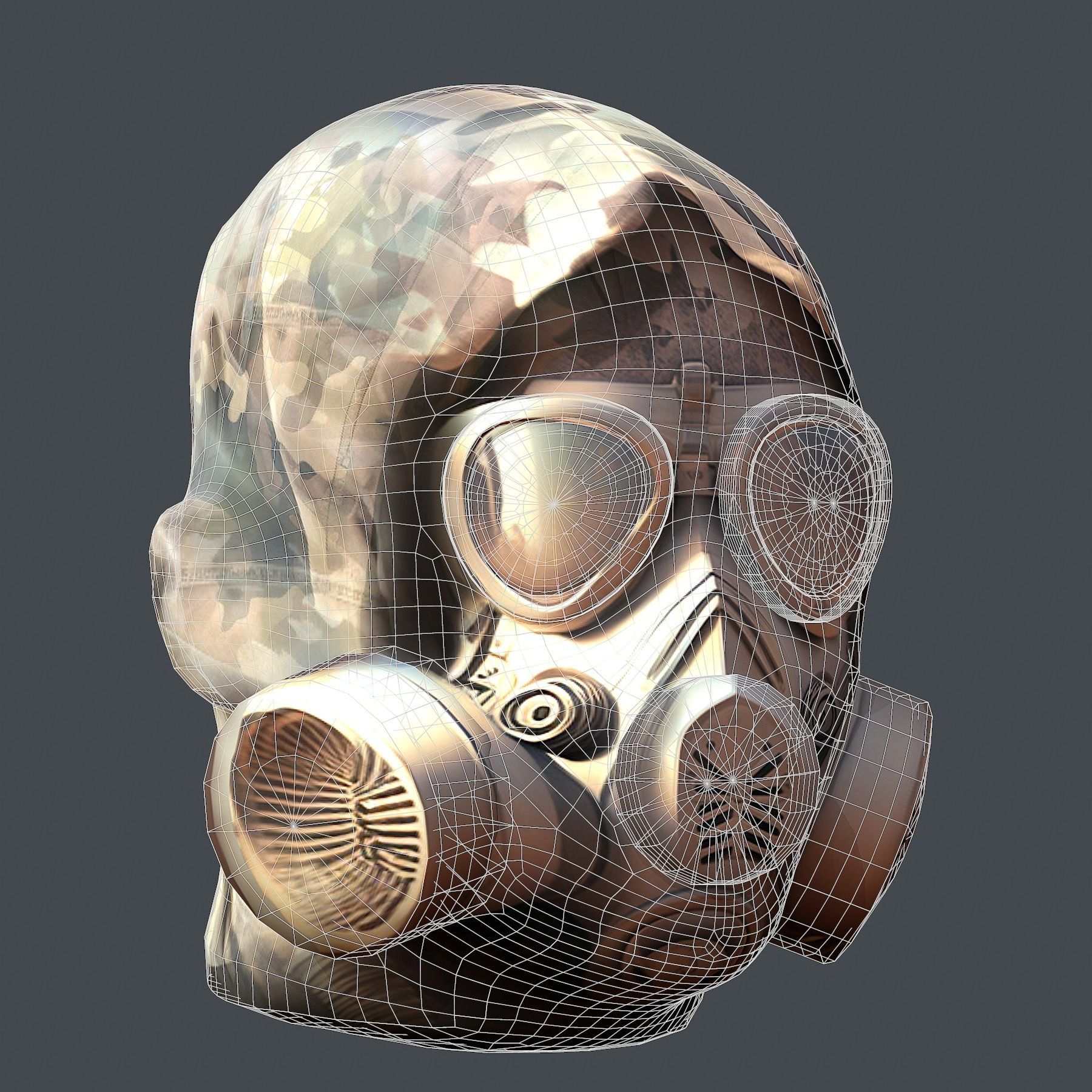 Gas mask helmet 3d model military combat Low-poly 3D model_7