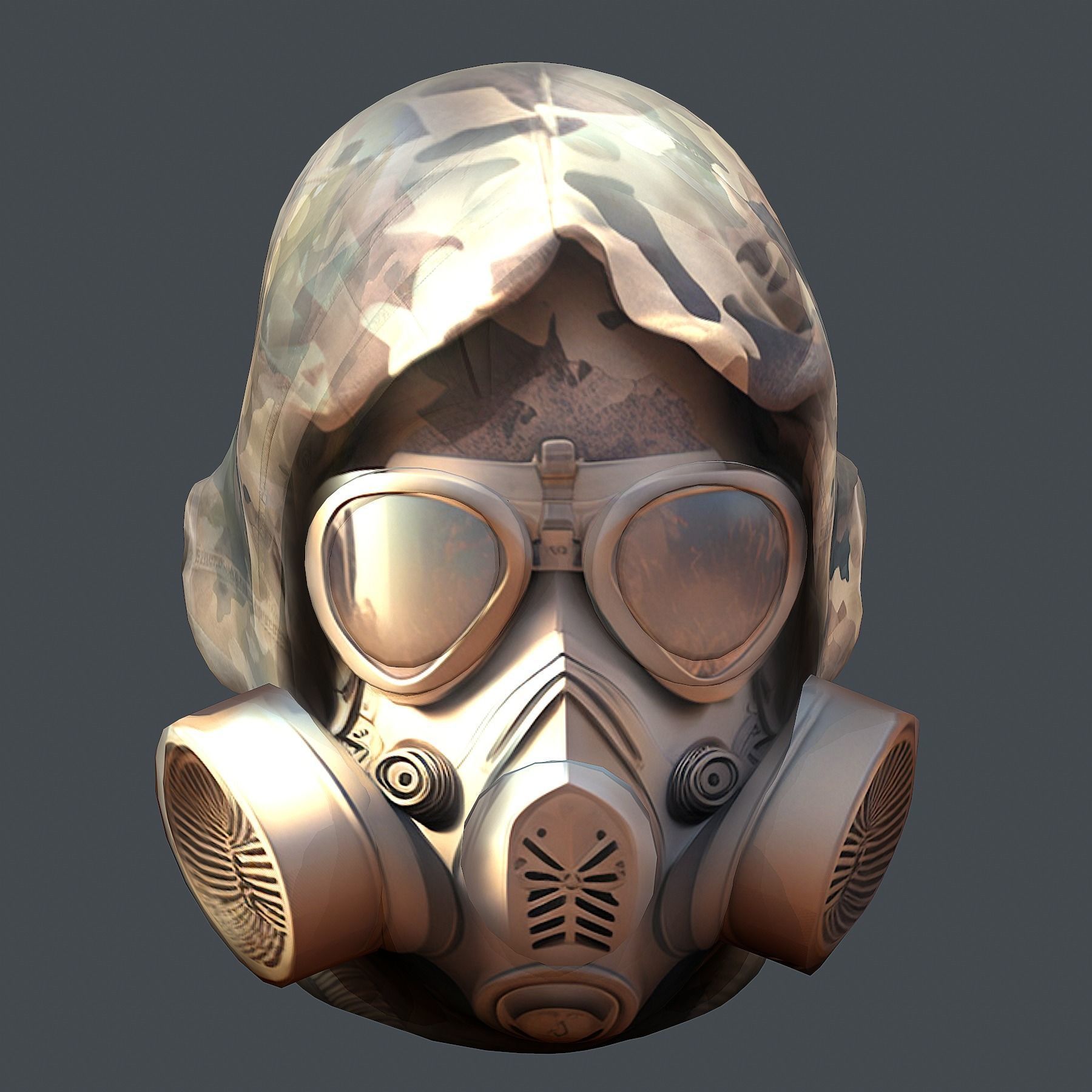 Gas mask helmet 3d model military combat Low-poly 3D model_4