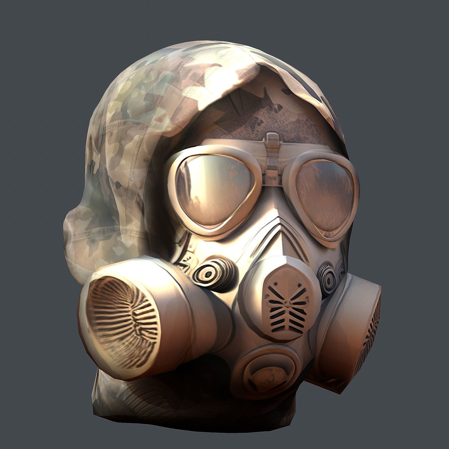 Gas mask helmet 3d model military combat Low-poly 3D model_2