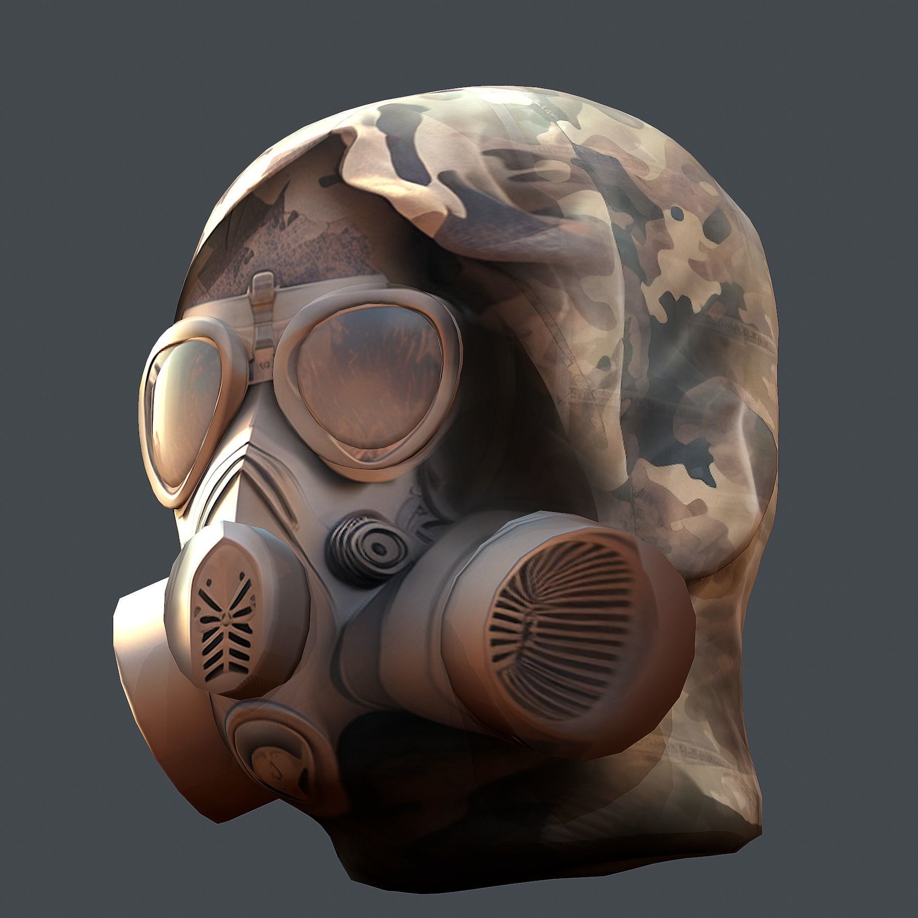 Gas mask helmet 3d model military combat Low-poly 3D model_3