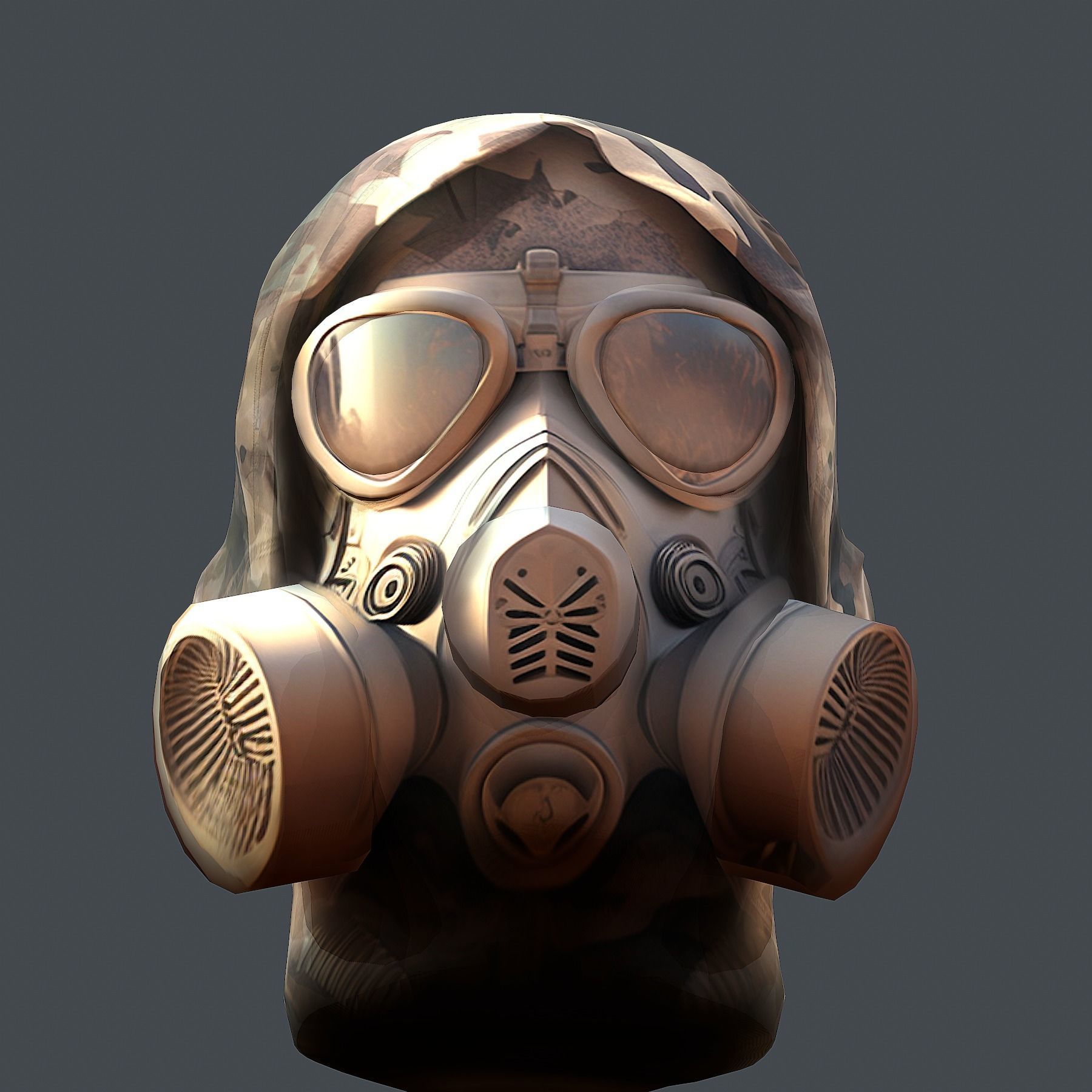 Gas mask helmet 3d model military combat Low-poly 3D model_5