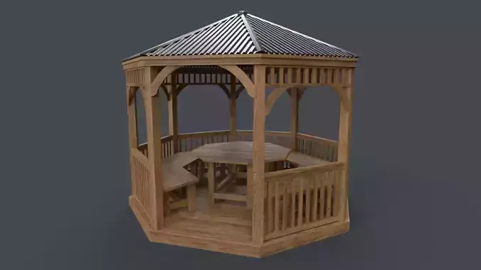 PBR Wooden Pergola Gazebo E2 Low-poly 3D model