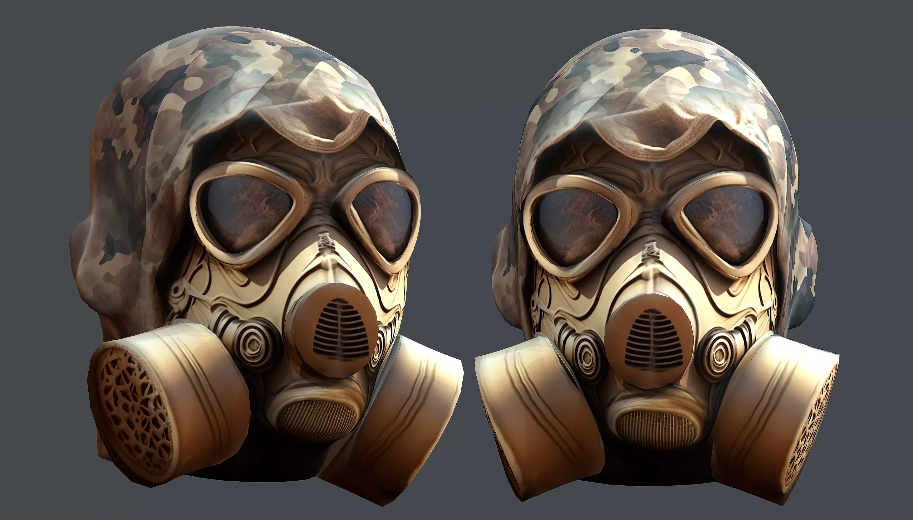 Gas mask helmet 3d model military combat Low-poly Low-poly 3D model_0