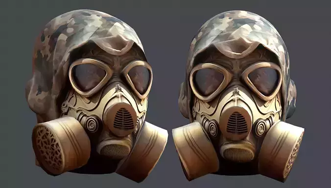 Gas mask helmet 3d model military combat Low-poly