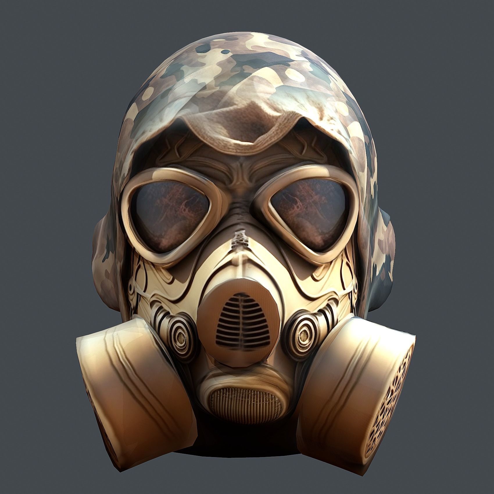 Gas mask helmet 3d model military combat Low-poly Low-poly 3D model_1