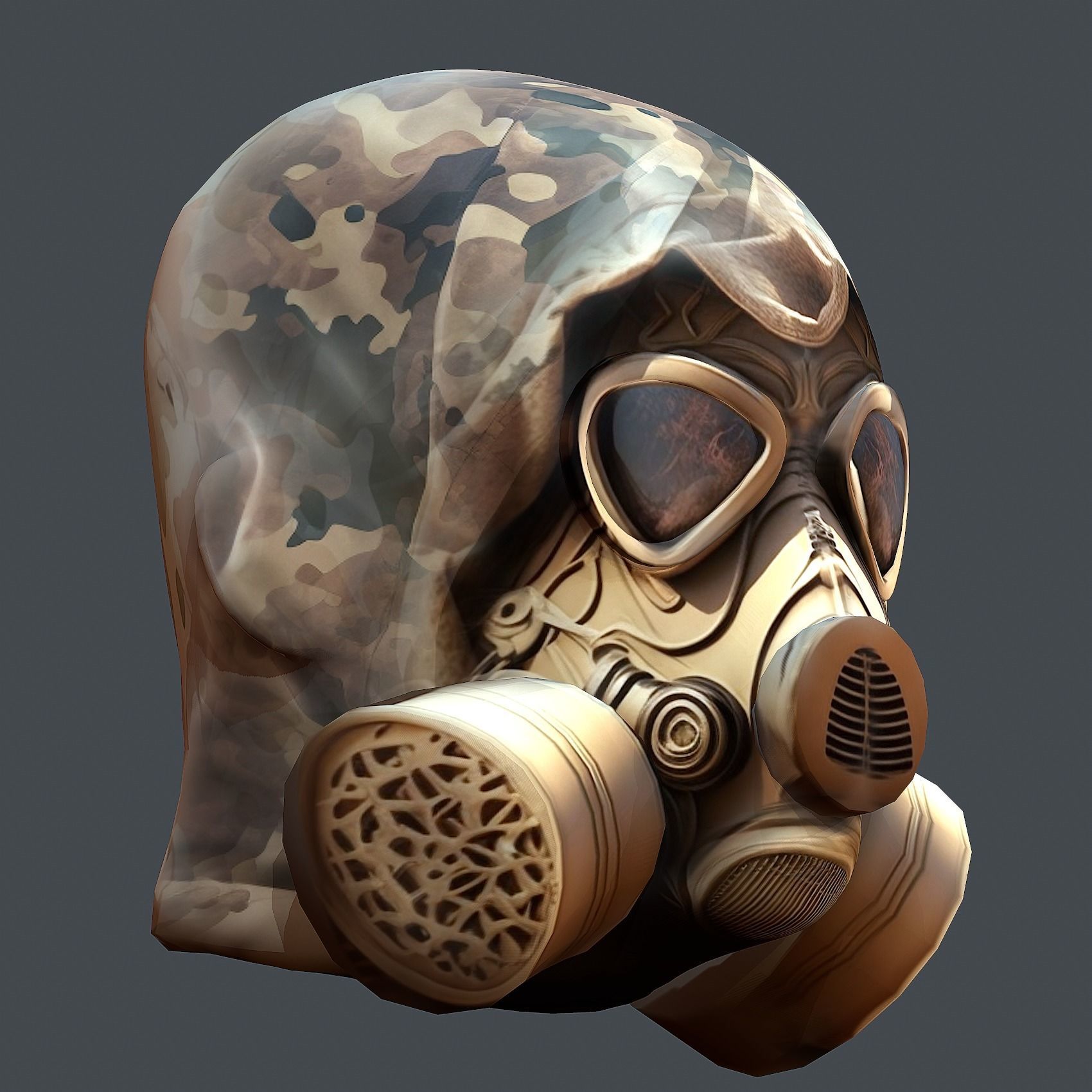 Gas mask helmet 3d model military combat Low-poly Low-poly 3D model_6