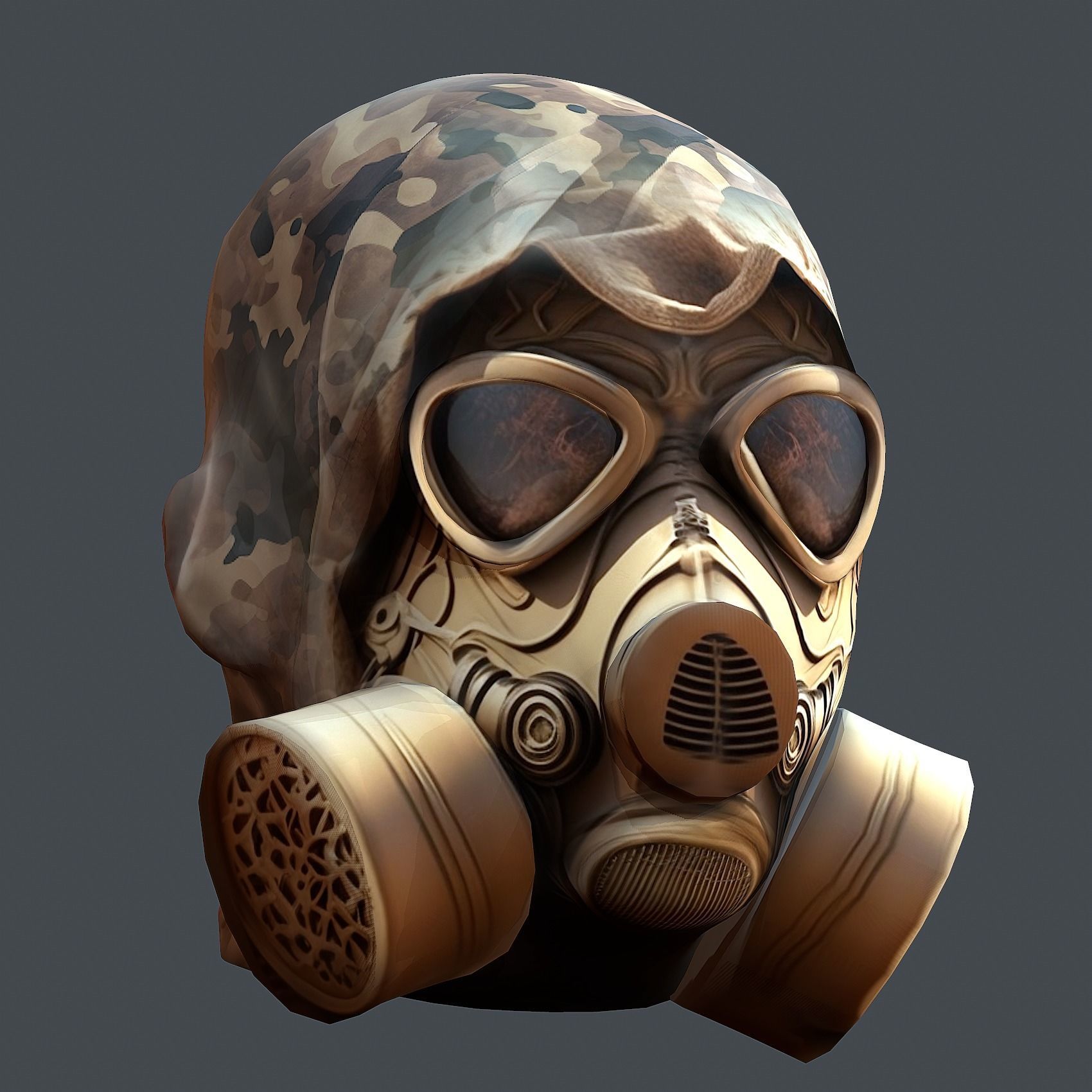 Gas mask helmet 3d model military combat Low-poly Low-poly 3D model_2