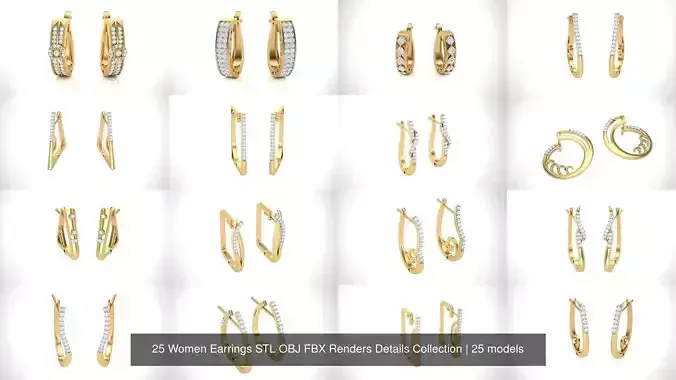 25 Women Earrings STL OBJ FBX Renders Details Collection 