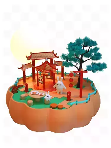 Moon cake white rabbit scene of the Mid-Autumn Festival