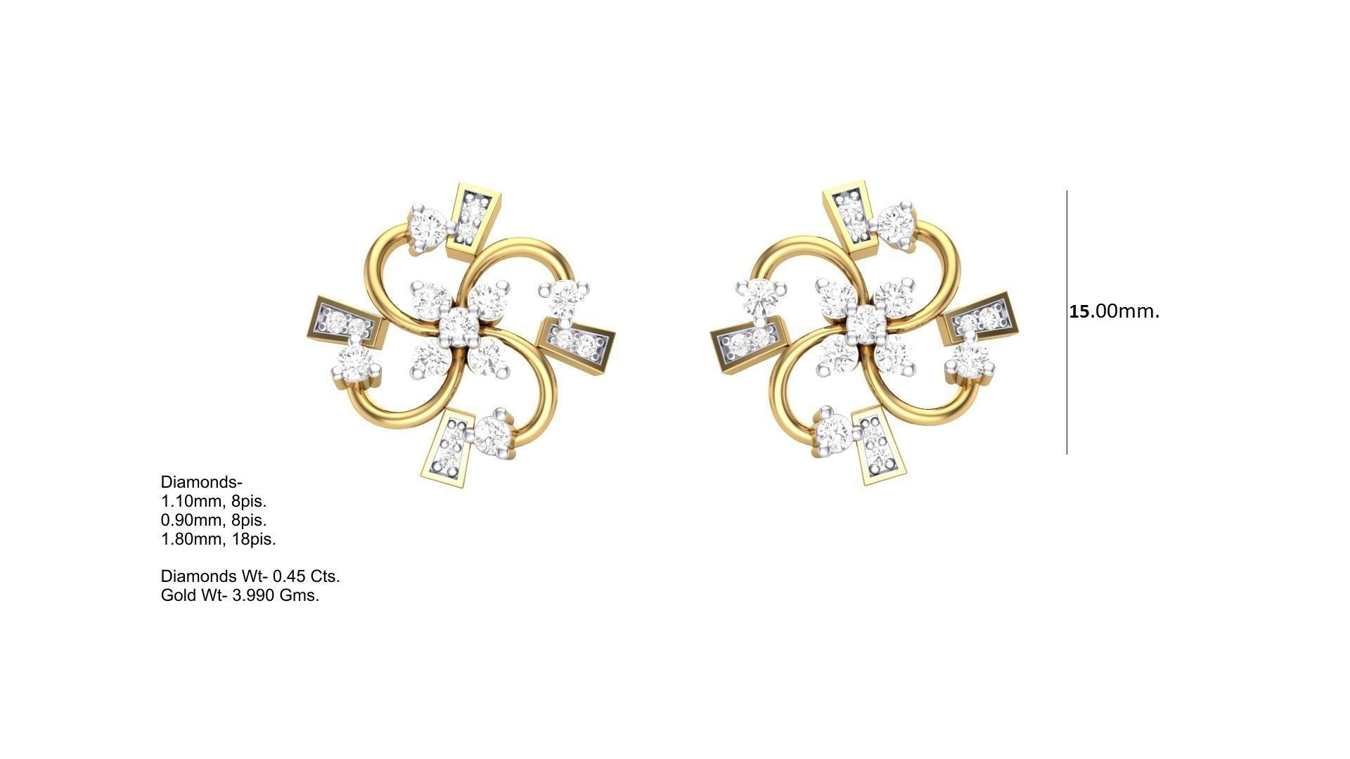 Women Stud Earrings 3dm STL OBJ FBX Renders Details 3D print model_1