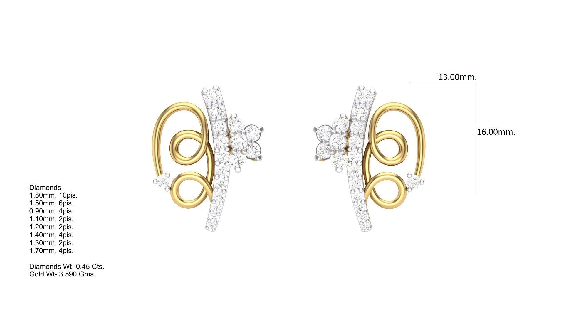 Women Stud Earrings 3dm STL OBJ FBX Renders Details 3D print model_1