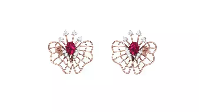 Women Stud Butterflies Earrings 3dm STL OBJ FBX Renders Details 3D print model