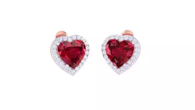 Women Studs Heart Earrings 3dm STL OBJ FBX Renders Details