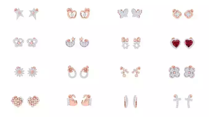 75 Women Stud Earrings STL OBJ FBX Renders Details Collection 
