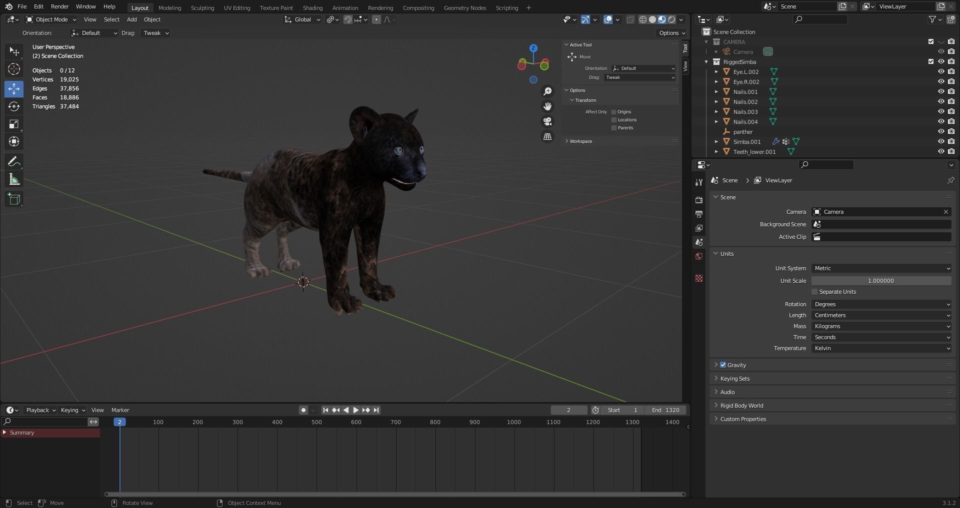 3D Fur Baby Black Panther NO Rigged in Blender Low-poly 3D model_11