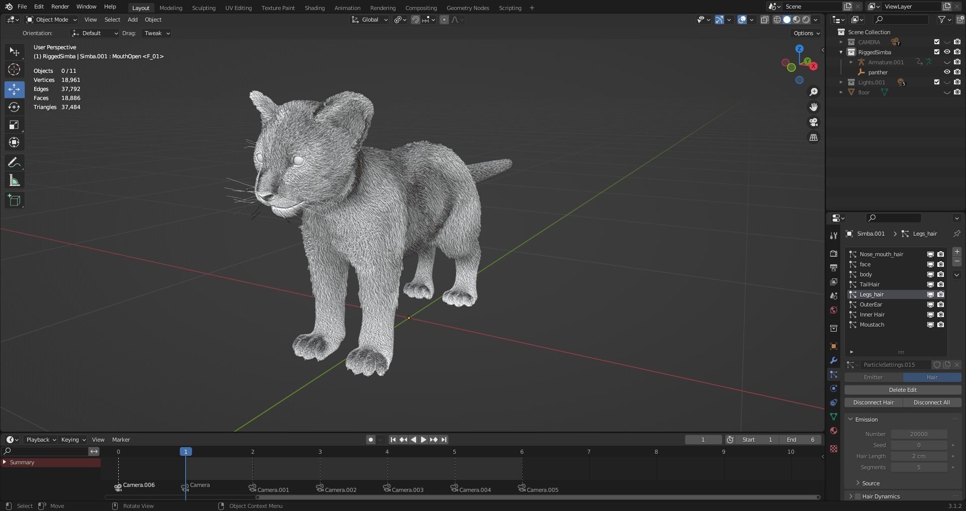 3D Fur Baby Black Panther NO Rigged in Blender Low-poly 3D model_12