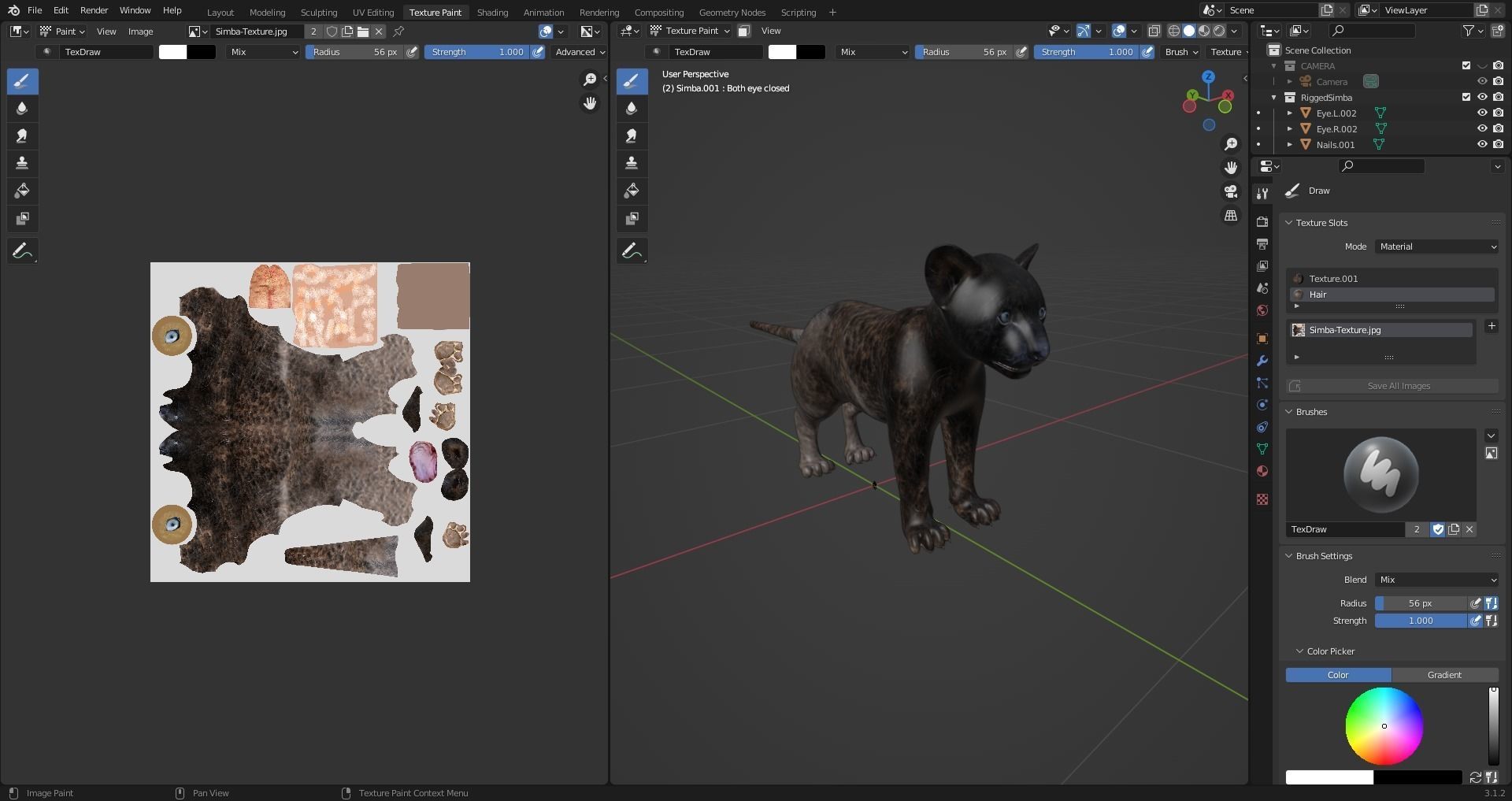 3D Fur Baby Black Panther NO Rigged in Blender Low-poly 3D model_9