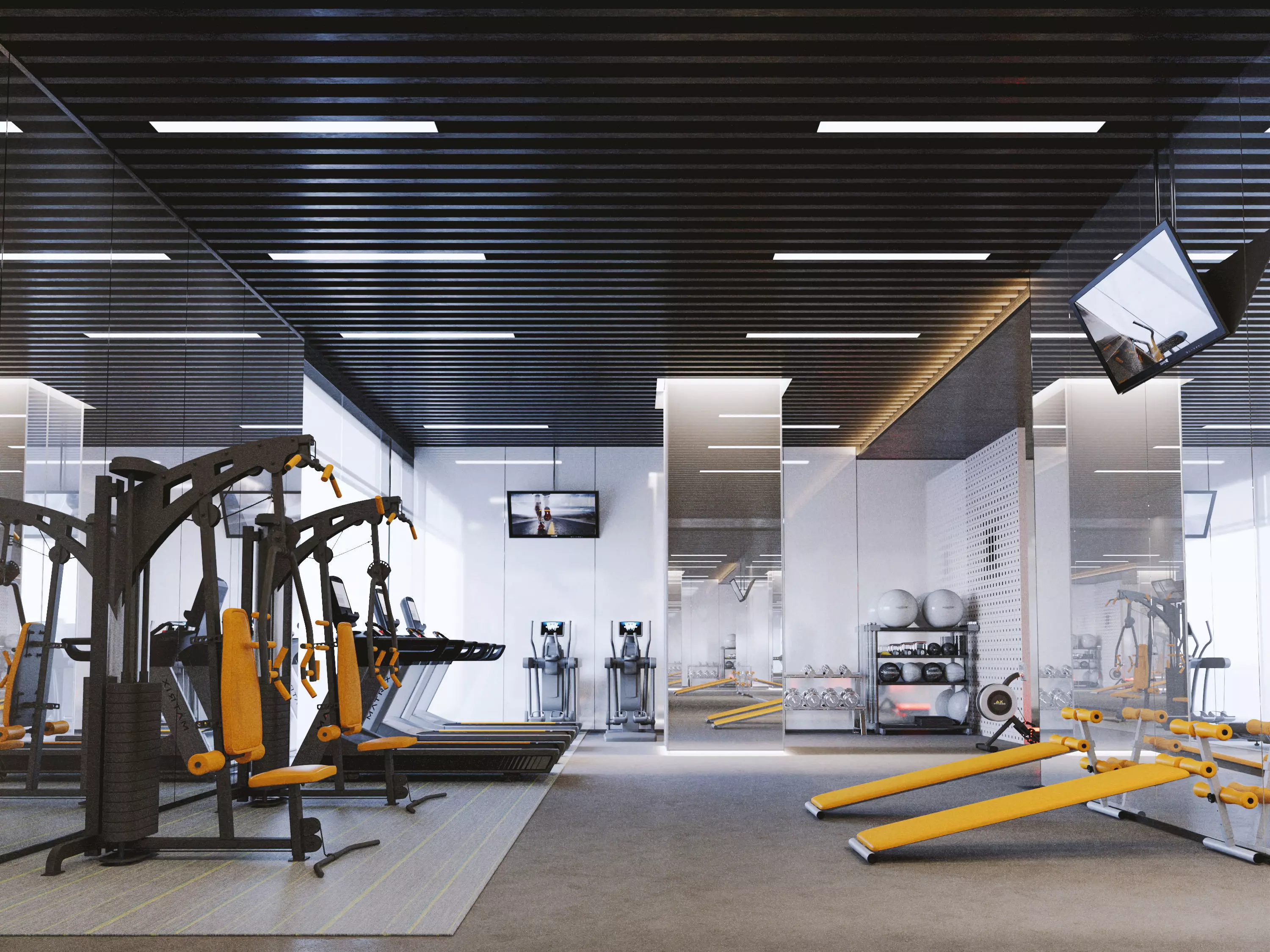 GYM model room with equipment 3D model_0