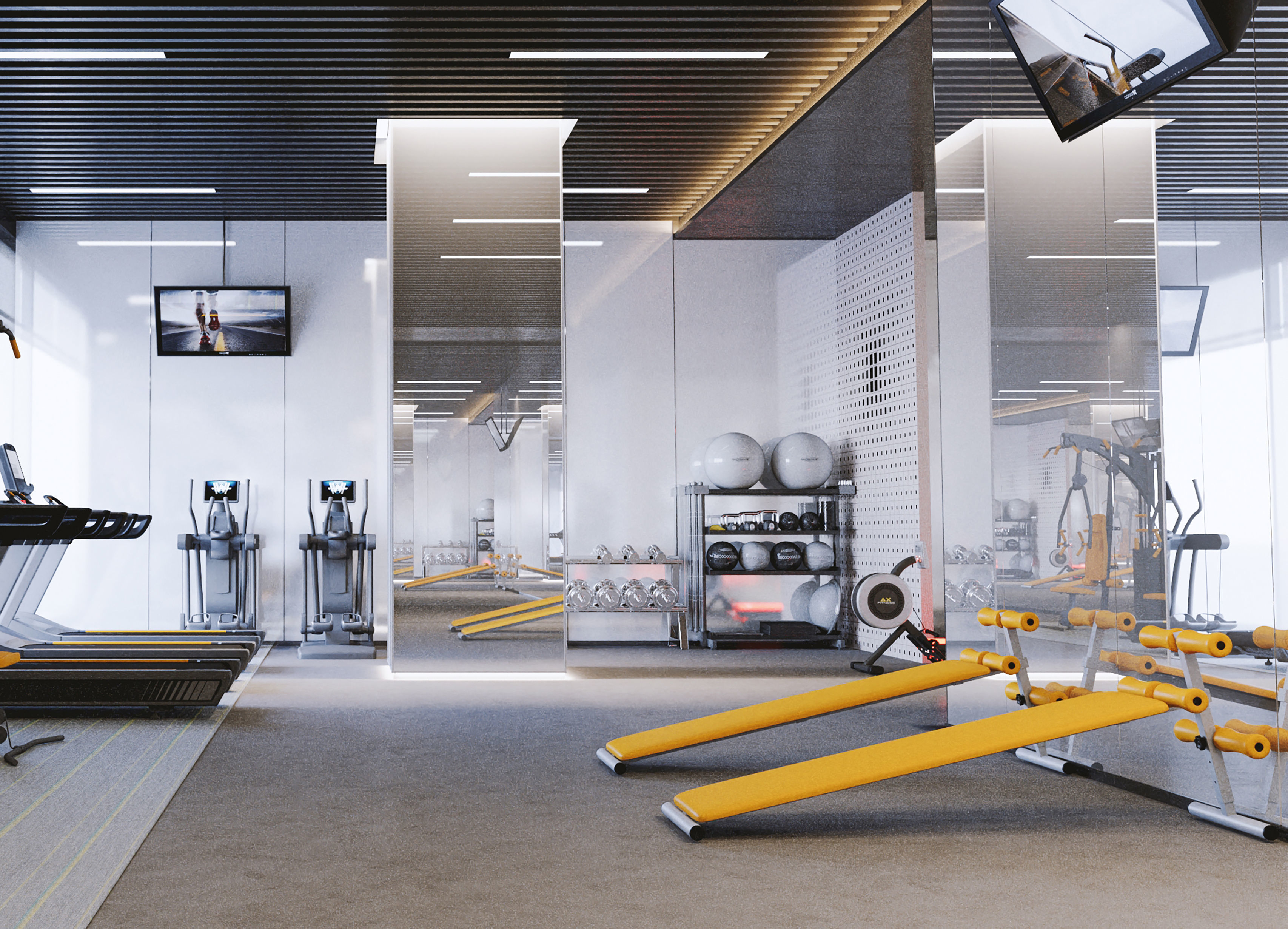 GYM model room with equipment 3D model_4