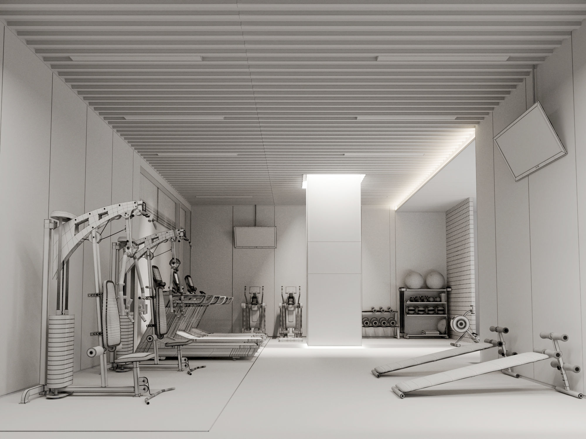 GYM model room with equipment 3D model_5