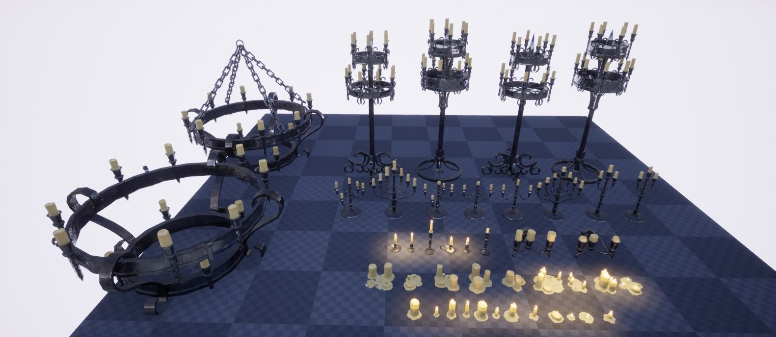 Candle Set candlesticks Low-poly 3D model_1