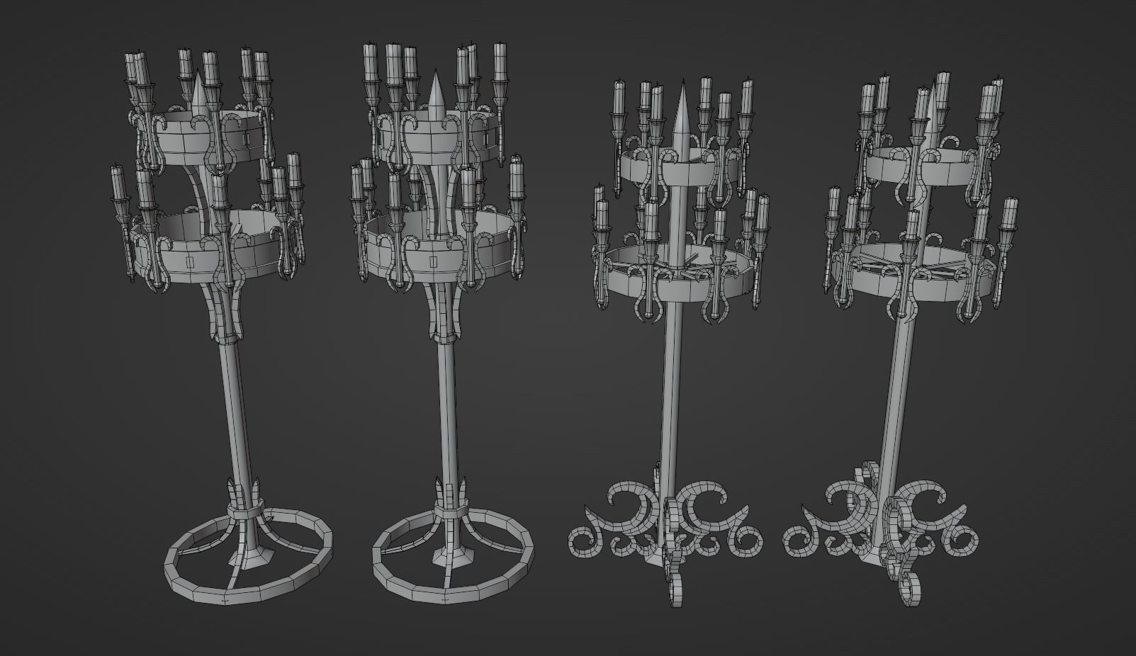 Candle Set candlesticks Low-poly 3D model_20