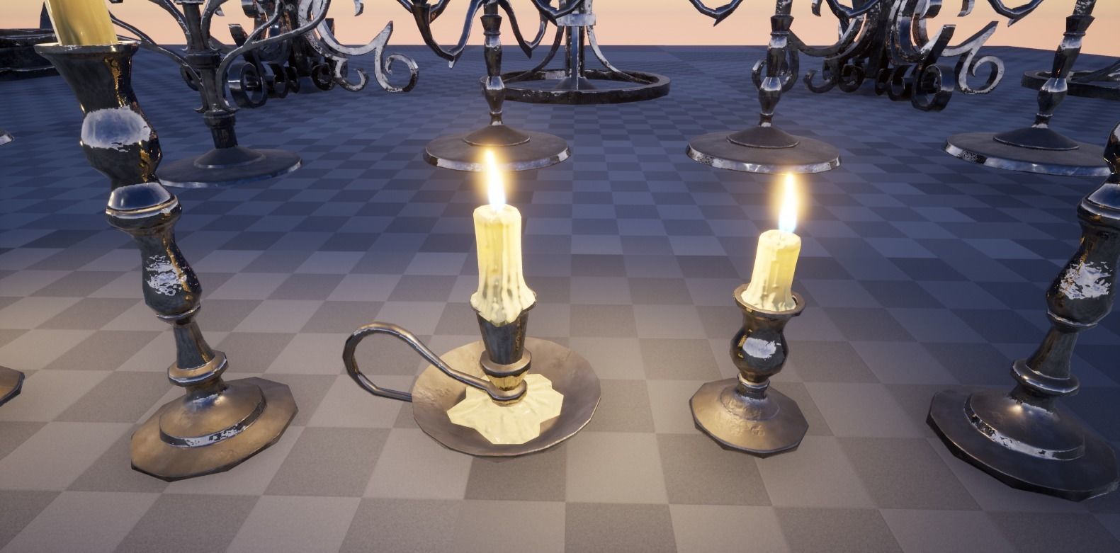 Candle Set candlesticks Low-poly 3D model_9