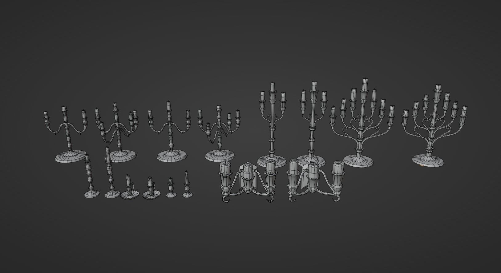 Candle Set candlesticks Low-poly 3D model_19