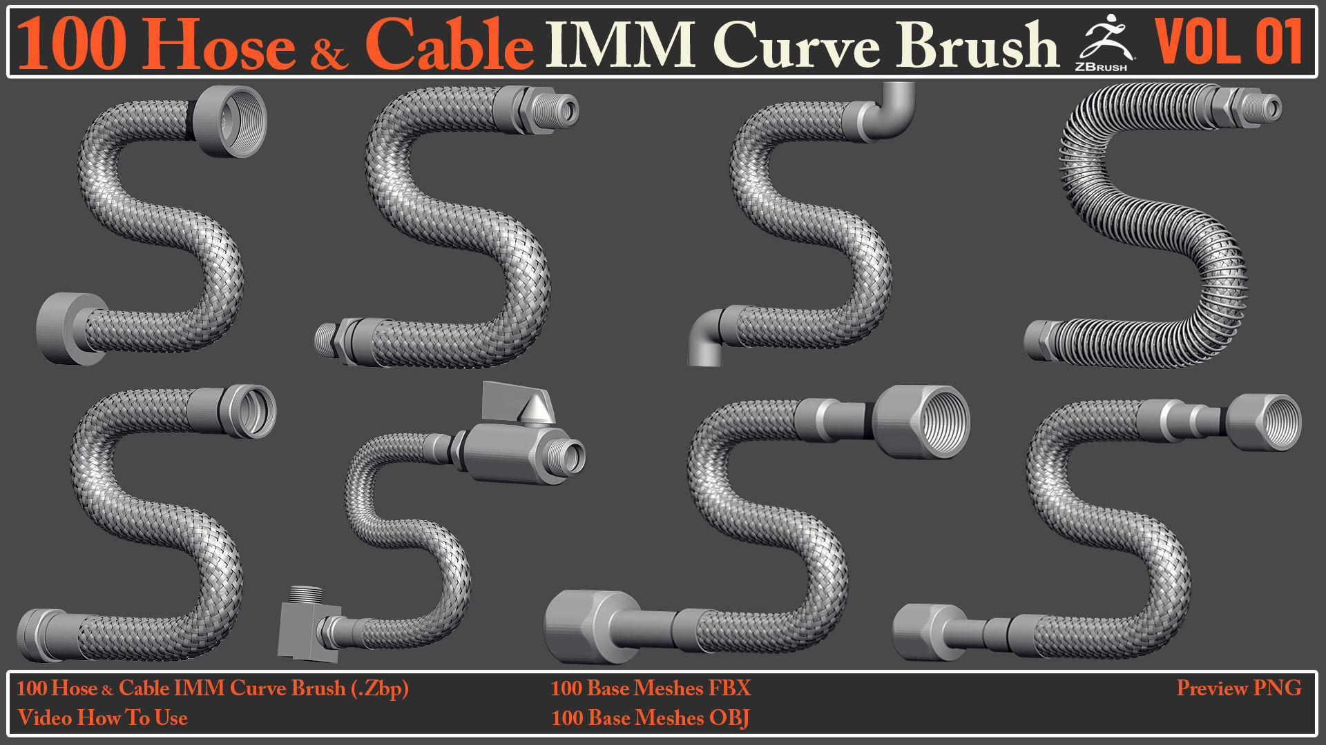 100 Hose and Cable IMM Curve Brush VOL01 Low-poly 3D model_4
