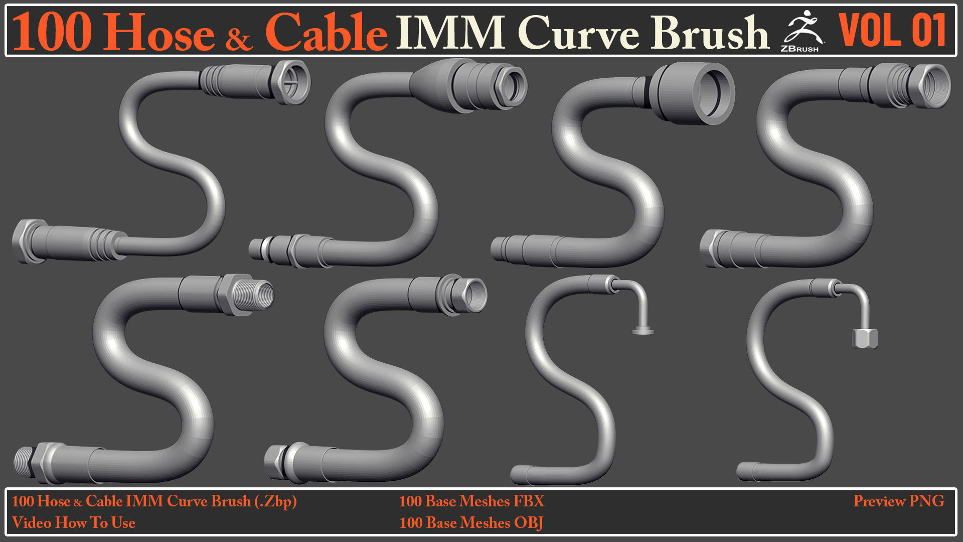 100 Hose and Cable IMM Curve Brush VOL01 Low-poly 3D model_8