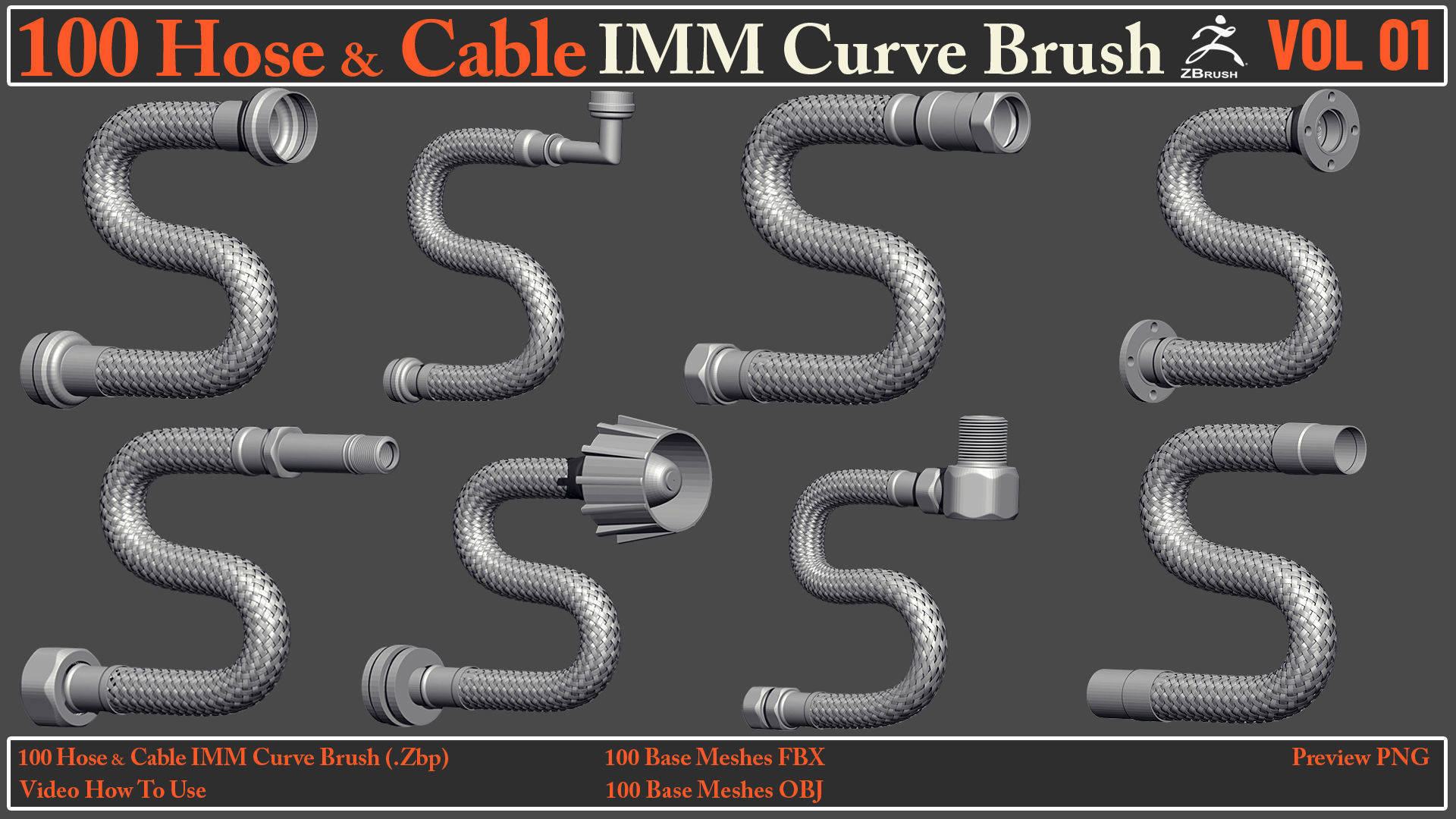 100 Hose and Cable IMM Curve Brush VOL01 Low-poly 3D model_3