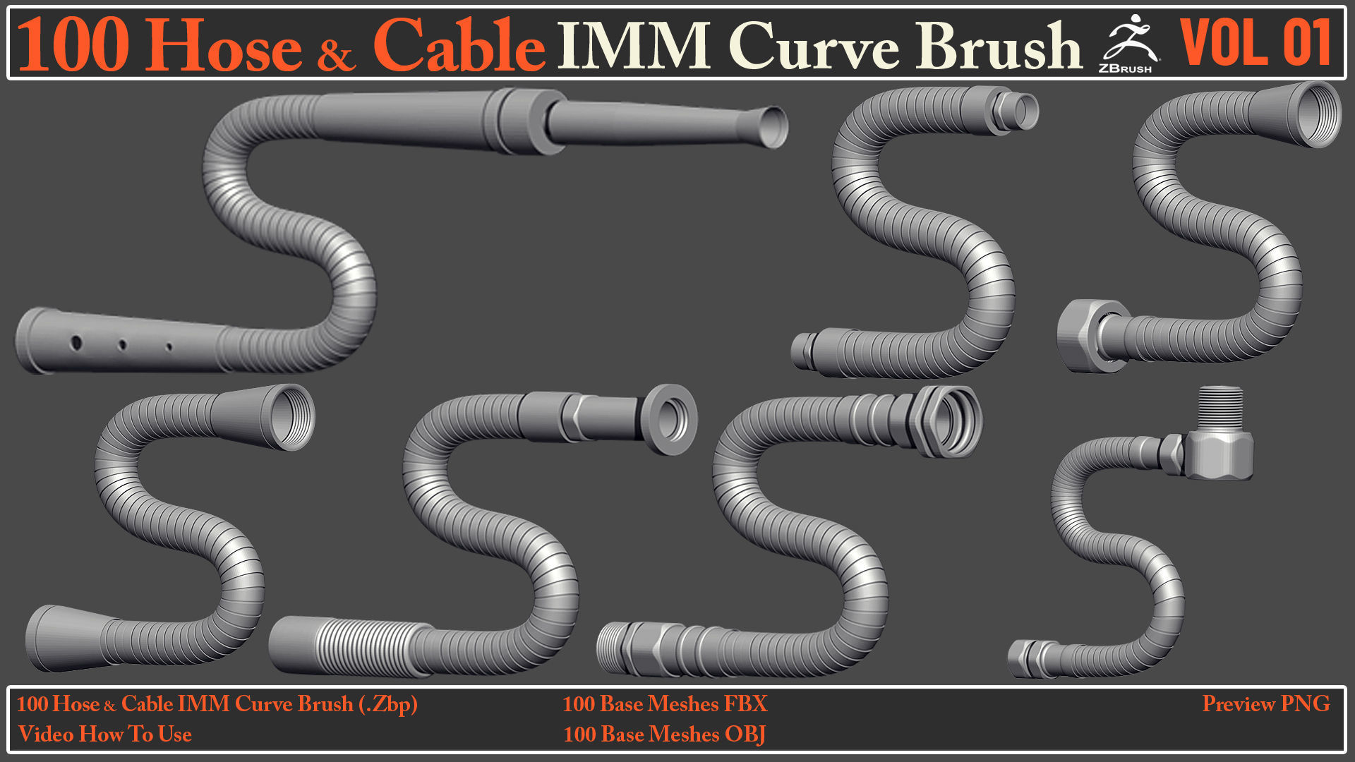 100 Hose and Cable IMM Curve Brush VOL01 Low-poly 3D model_6