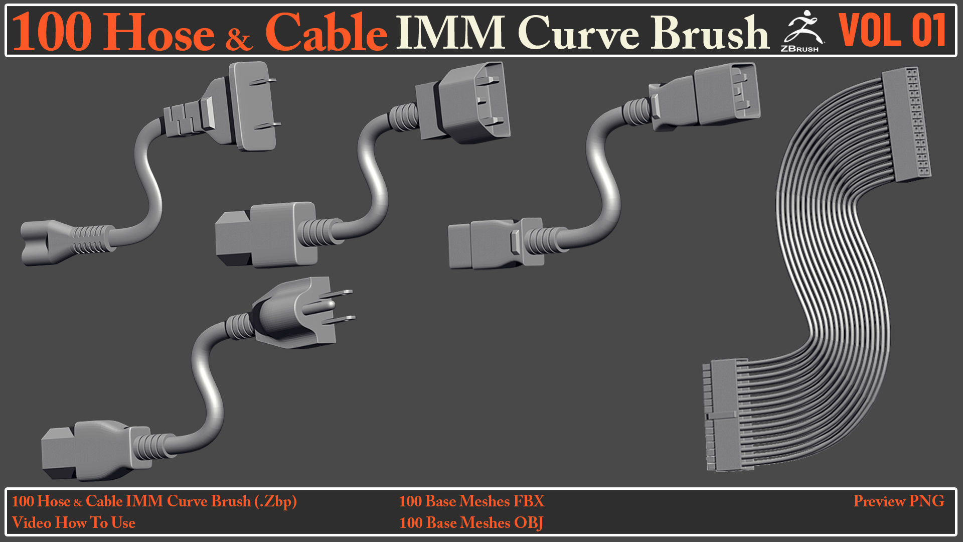 100 Hose and Cable IMM Curve Brush VOL01 Low-poly 3D model_15
