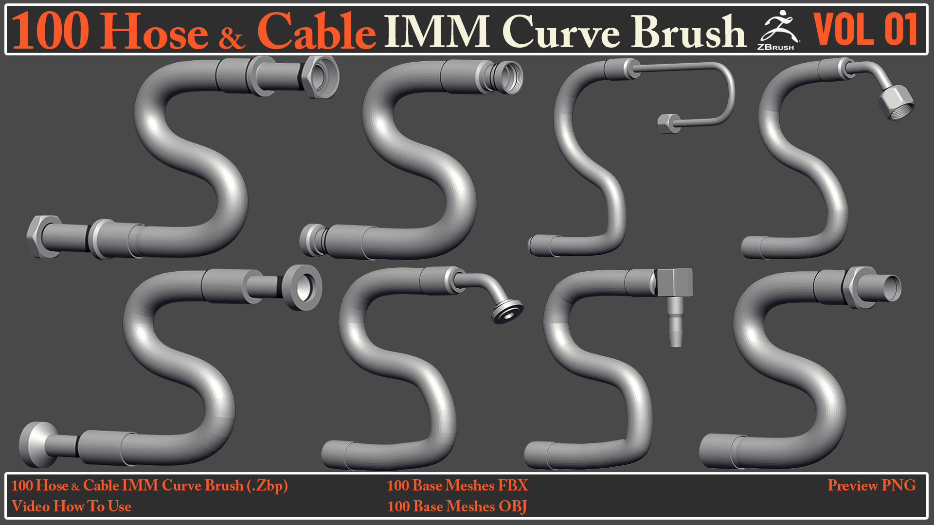 100 Hose and Cable IMM Curve Brush VOL01 Low-poly 3D model_9