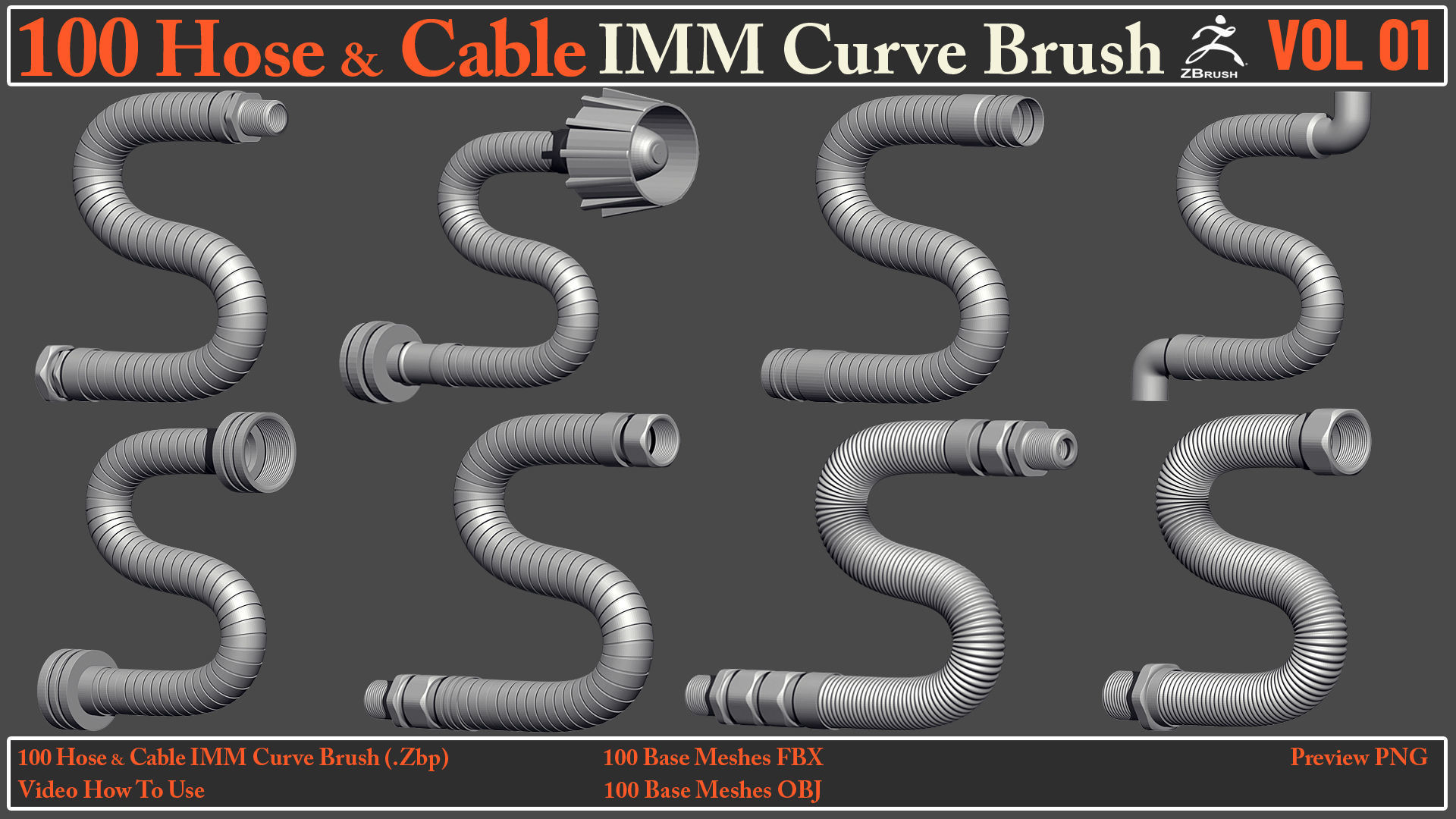 100 Hose and Cable IMM Curve Brush VOL01 Low-poly 3D model_7