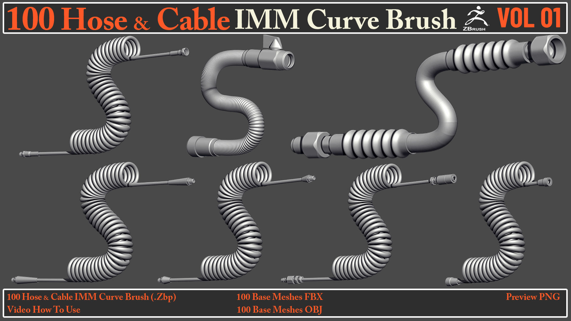 100 Hose and Cable IMM Curve Brush VOL01 Low-poly 3D model_11