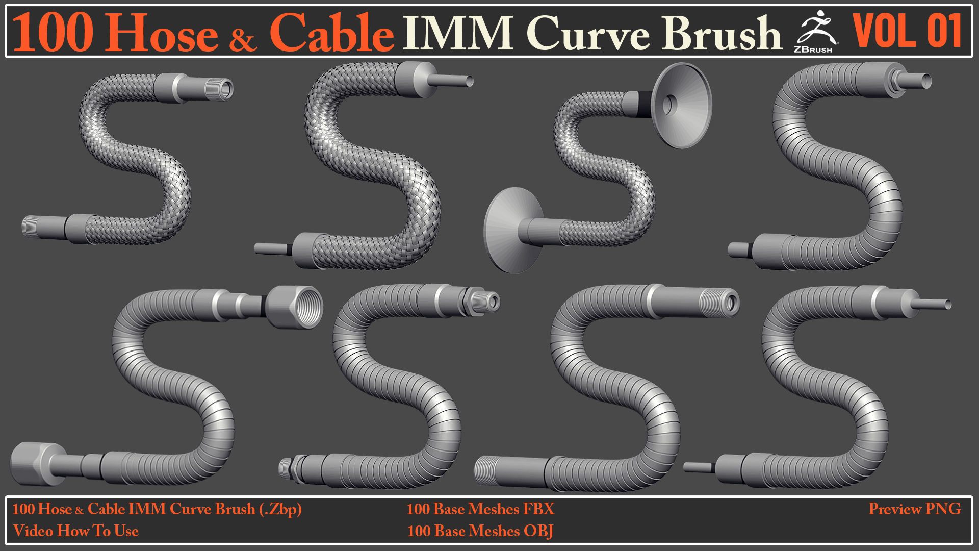 100 Hose and Cable IMM Curve Brush VOL01 Low-poly 3D model_5