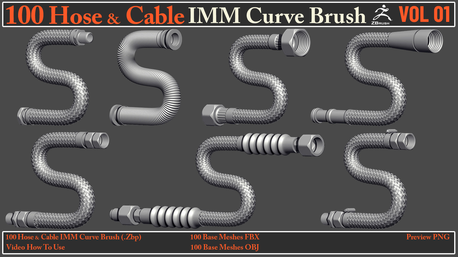 100 Hose and Cable IMM Curve Brush VOL01 Low-poly 3D model_2