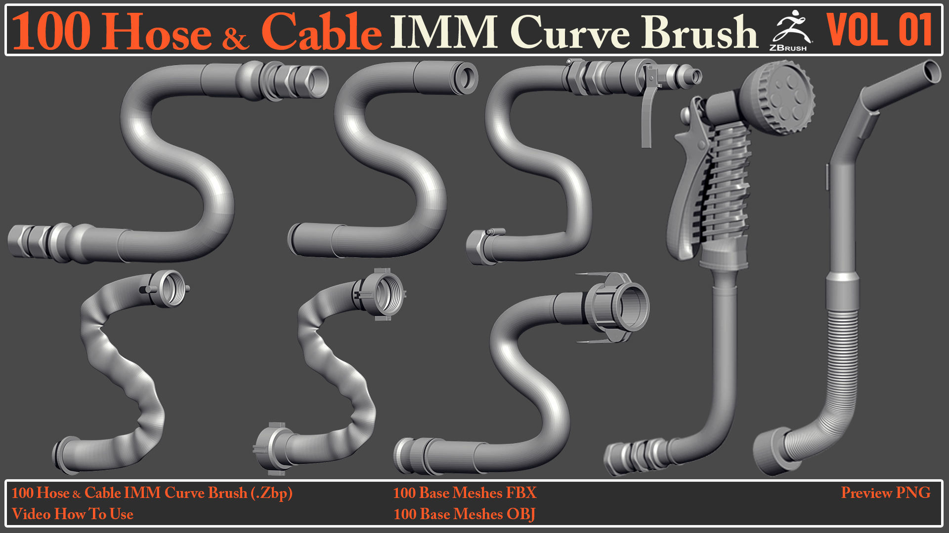 100 Hose and Cable IMM Curve Brush VOL01 Low-poly 3D model_10