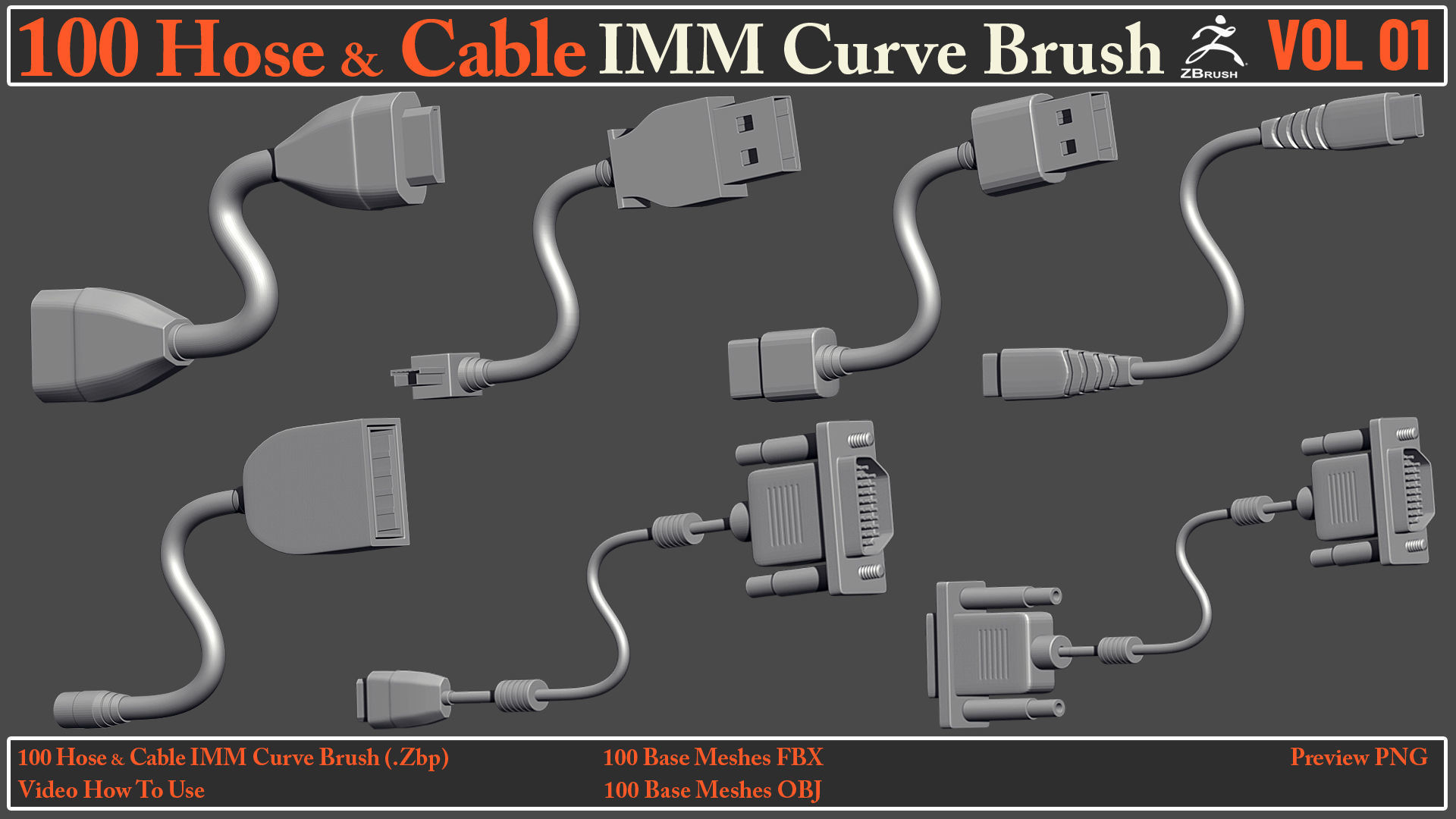 100 Hose and Cable IMM Curve Brush VOL01 Low-poly 3D model_13