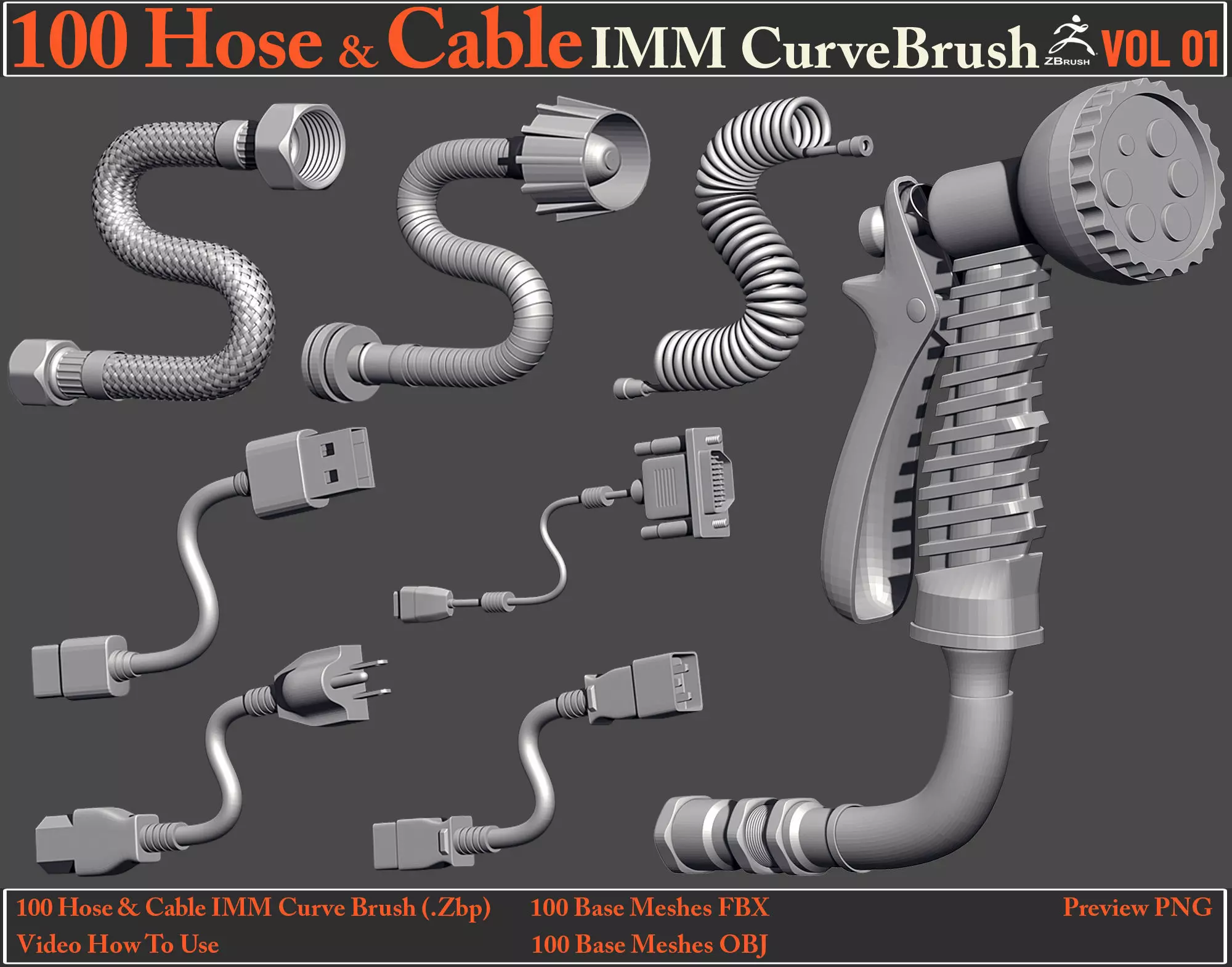 100 Hose and Cable IMM Curve Brush VOL01 Low-poly 3D model_0