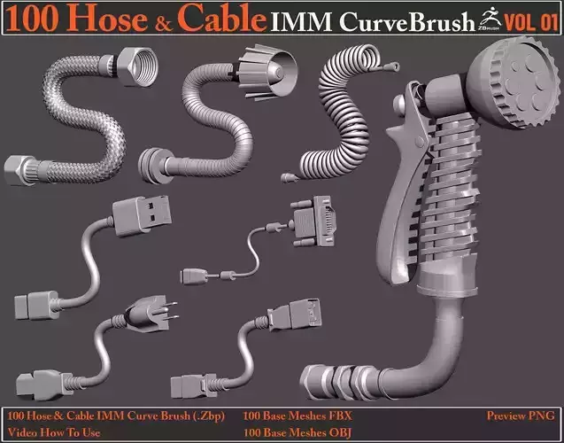 100 Hose and Cable IMM Curve Brush VOL01 Low-poly 3D model