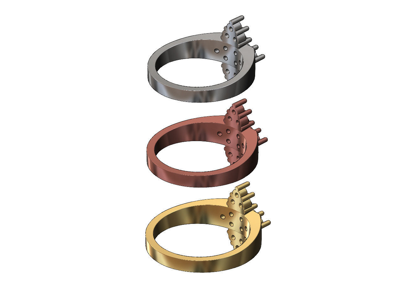 Diamond cluster crowns ring US sizes 6 7 8 3D print model_4