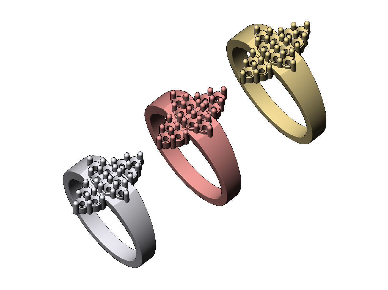 Diamond cluster crowns ring US sizes 6 7 8 3D print model_5
