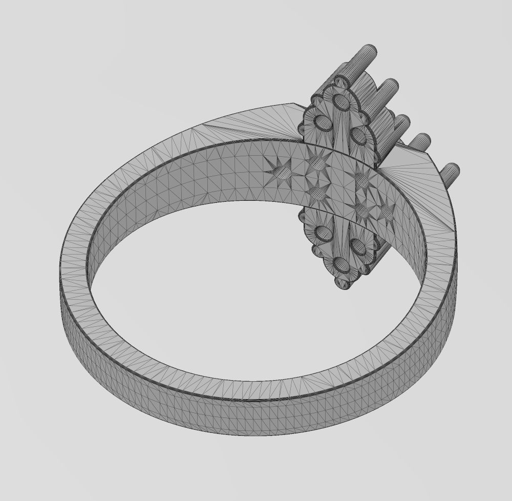Diamond cluster crowns ring US sizes 6 7 8 3D print model_14
