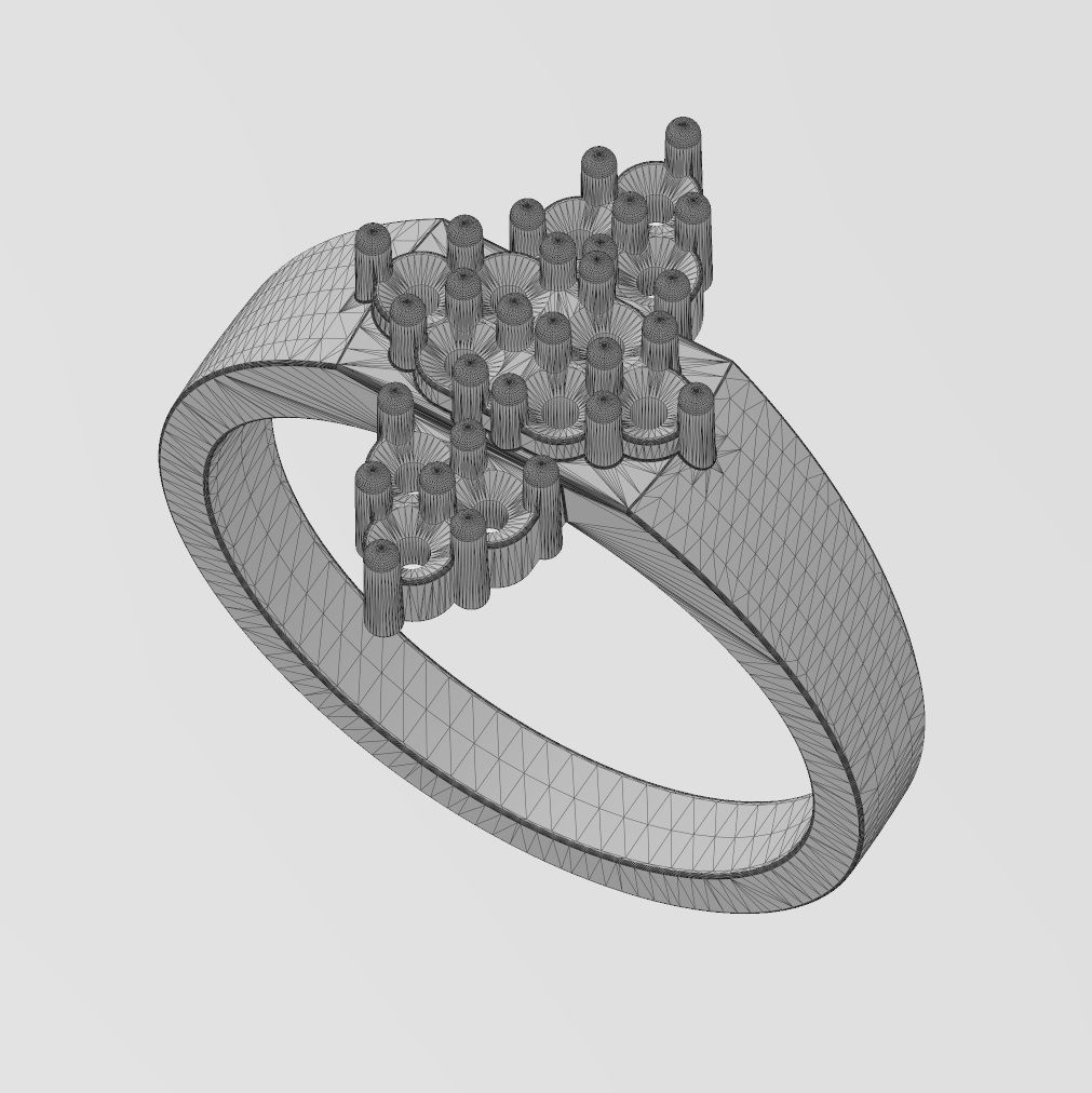 Diamond cluster crowns ring US sizes 6 7 8 3D print model_15